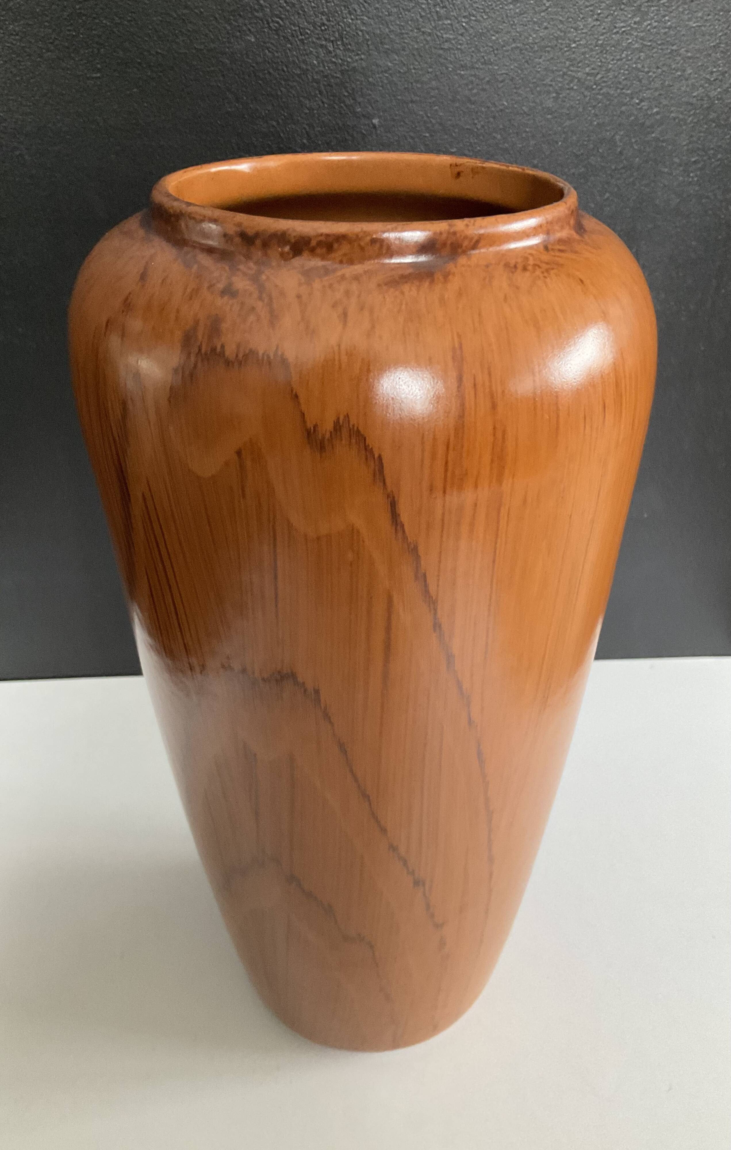 Vase vintage en céramique décor bois
