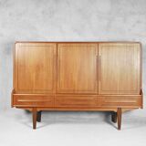 Vintage Danish Teak High Sideboard with Rounded Edges and Cutlery Handles by NIHK , 1950s