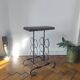 Side table, brutalist bottle holder in wrought iron and solid wood.