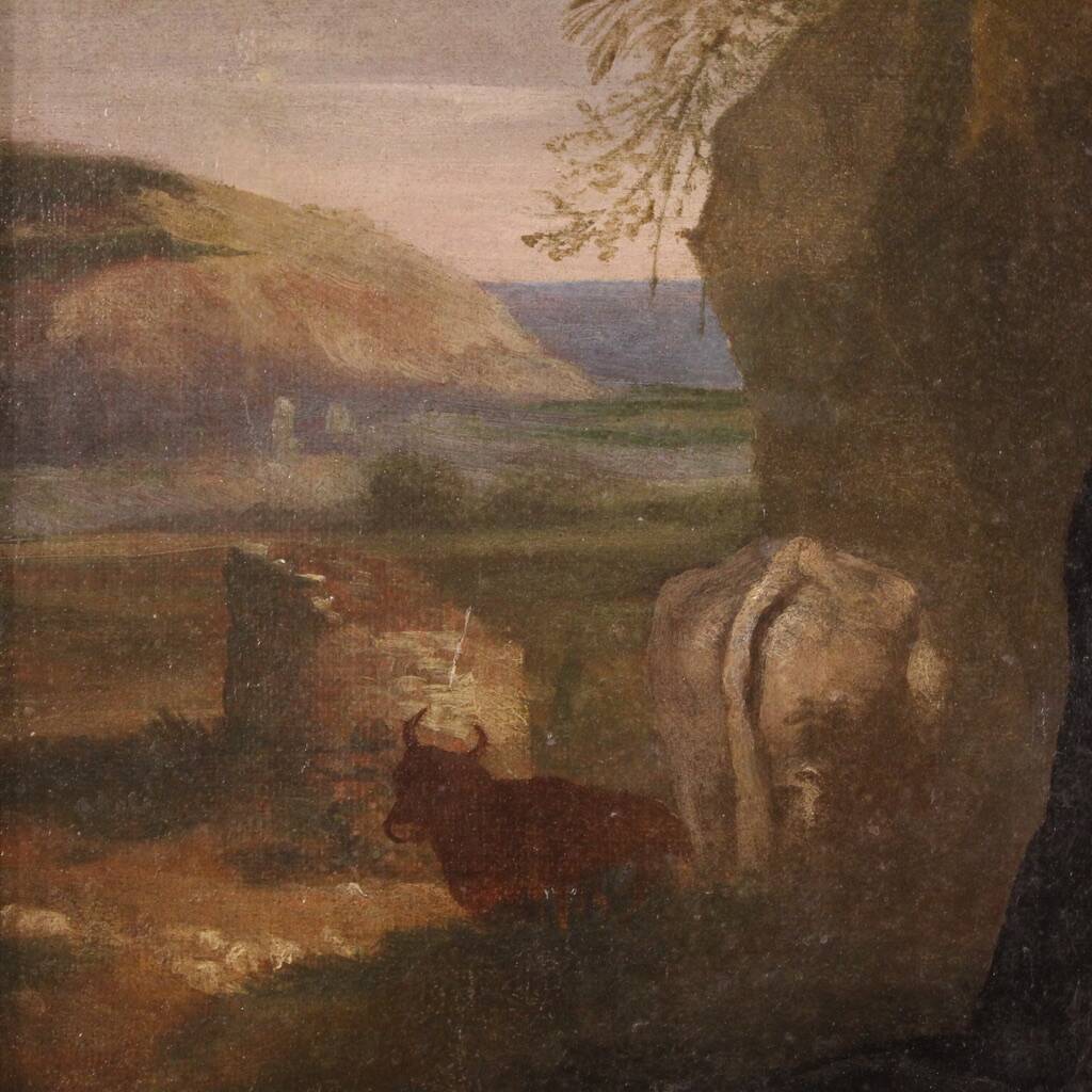 18th century Italian landscape painting with family scene