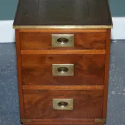 Yew Wood Nightstand Military Campaign with Green Leather Top