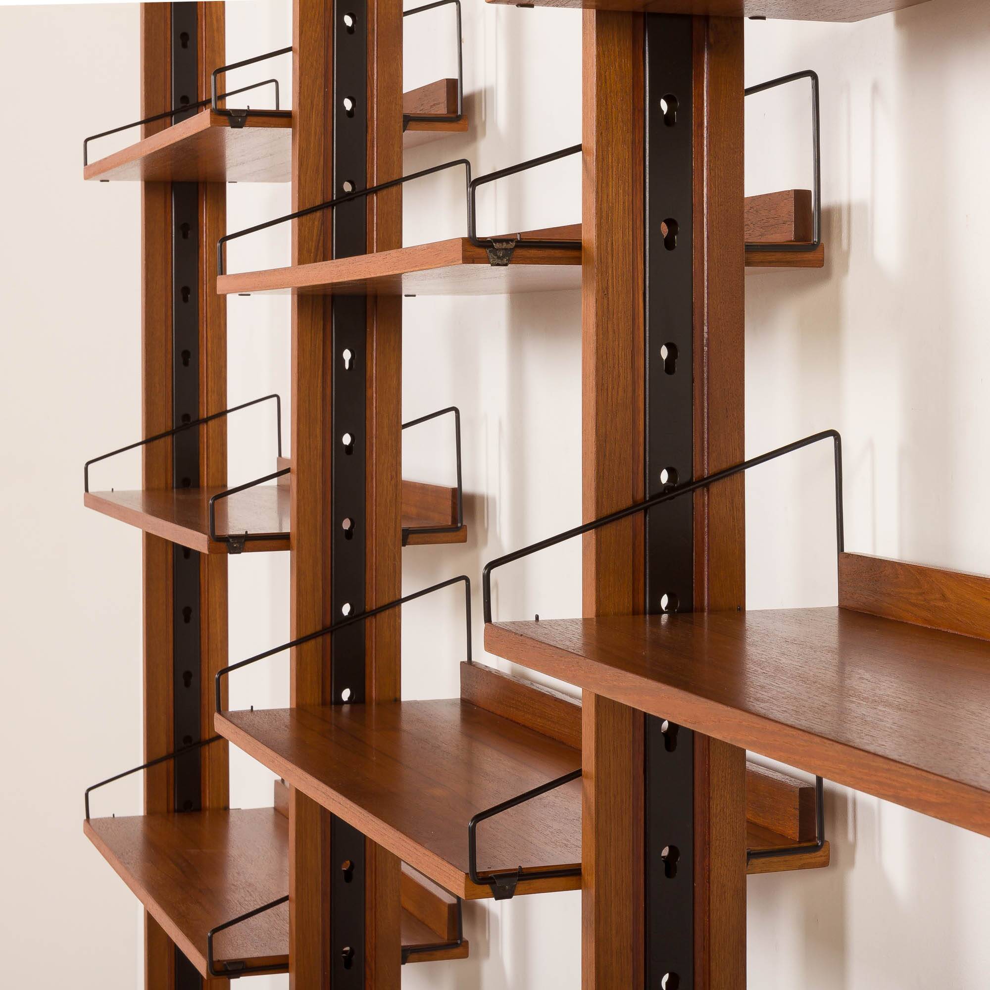 Italian mid century floor to ceiling teak wall unit or room divider, 1960