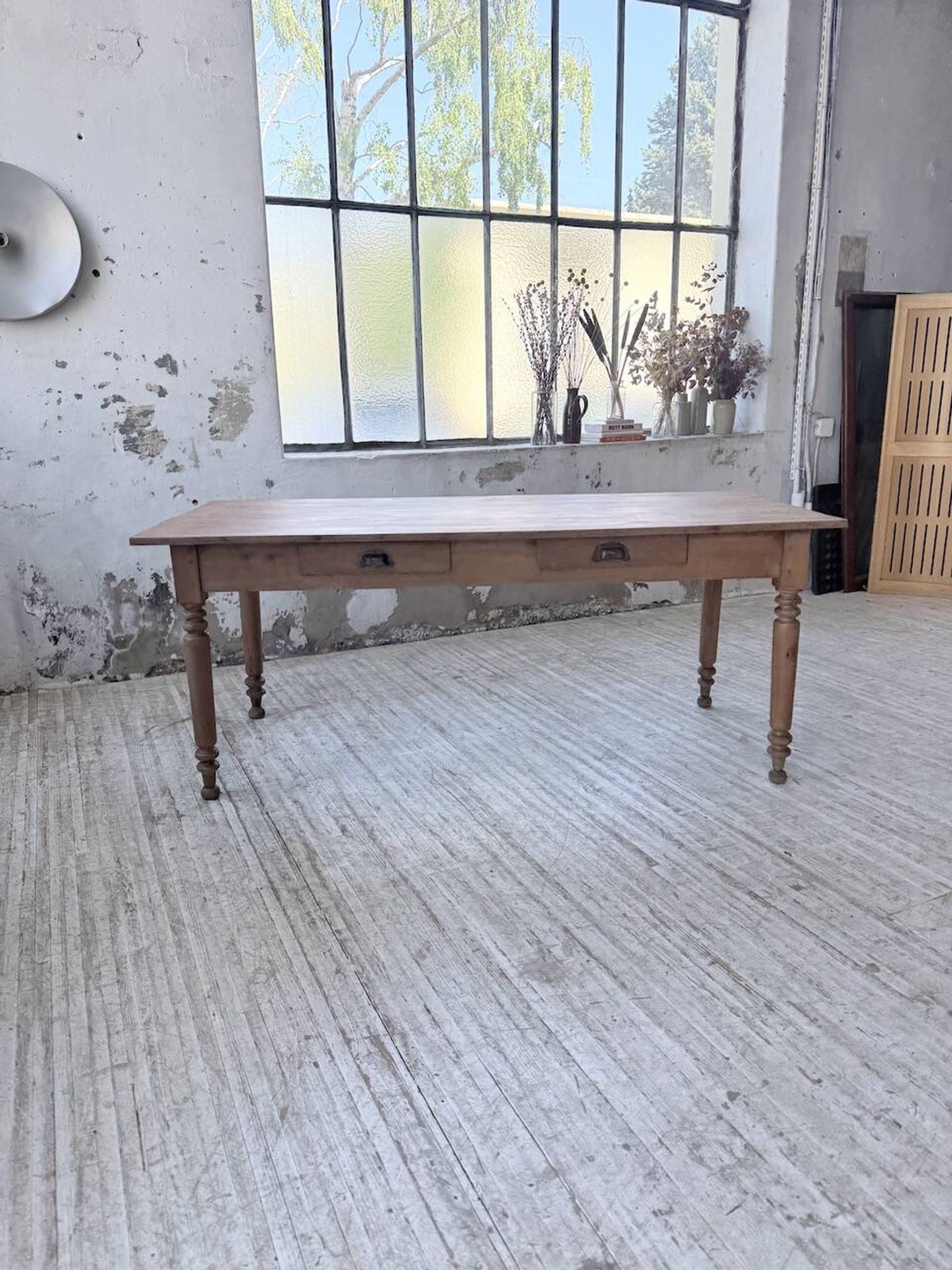 Bistro farmhouse table cherry wood turned legs 180cm