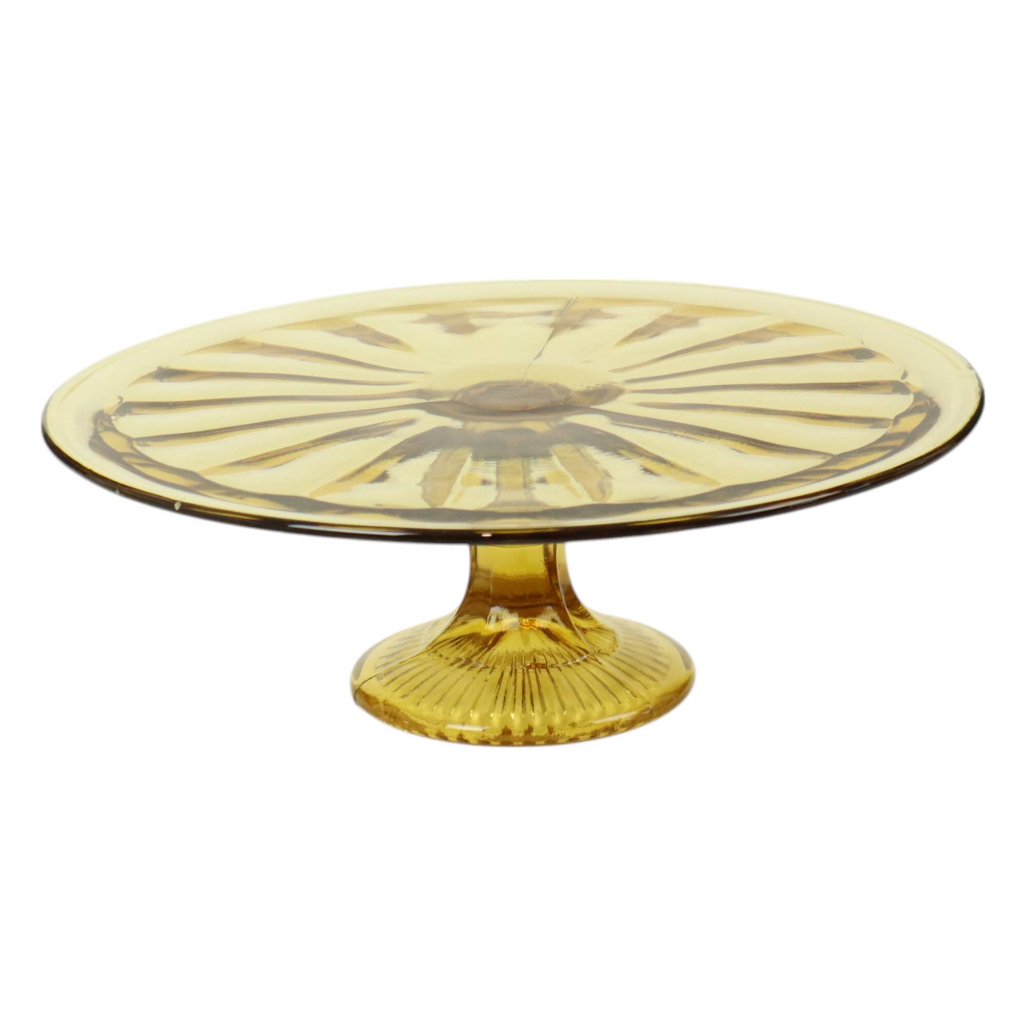 Art Deco Amber Cake Dish Pastry Bowl Depression Glass