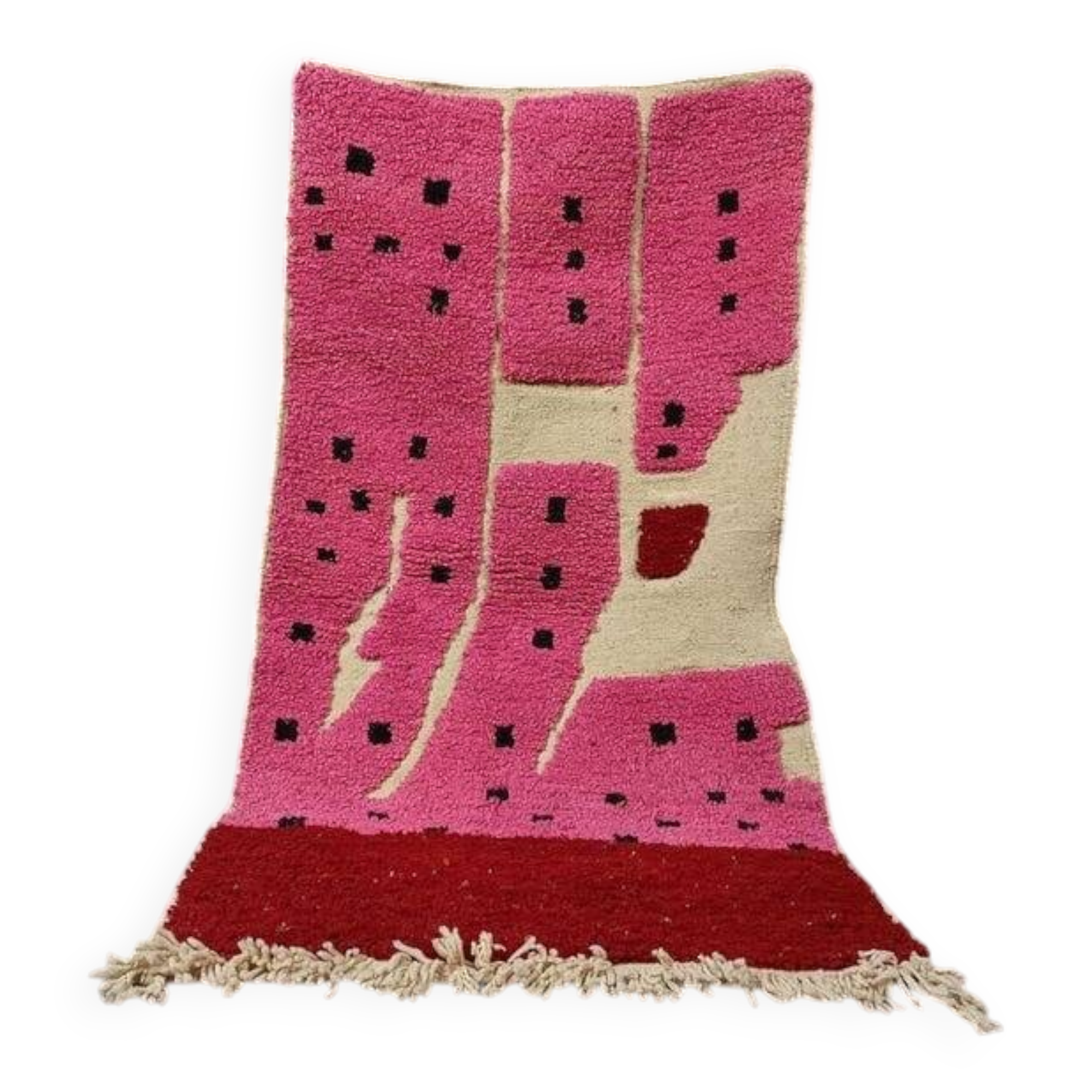 Handmade pure wool rug in pink, size 150 x 250 cm.