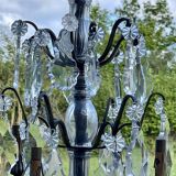 6-light chandelier in bronze and cut crystal, work early 20th century