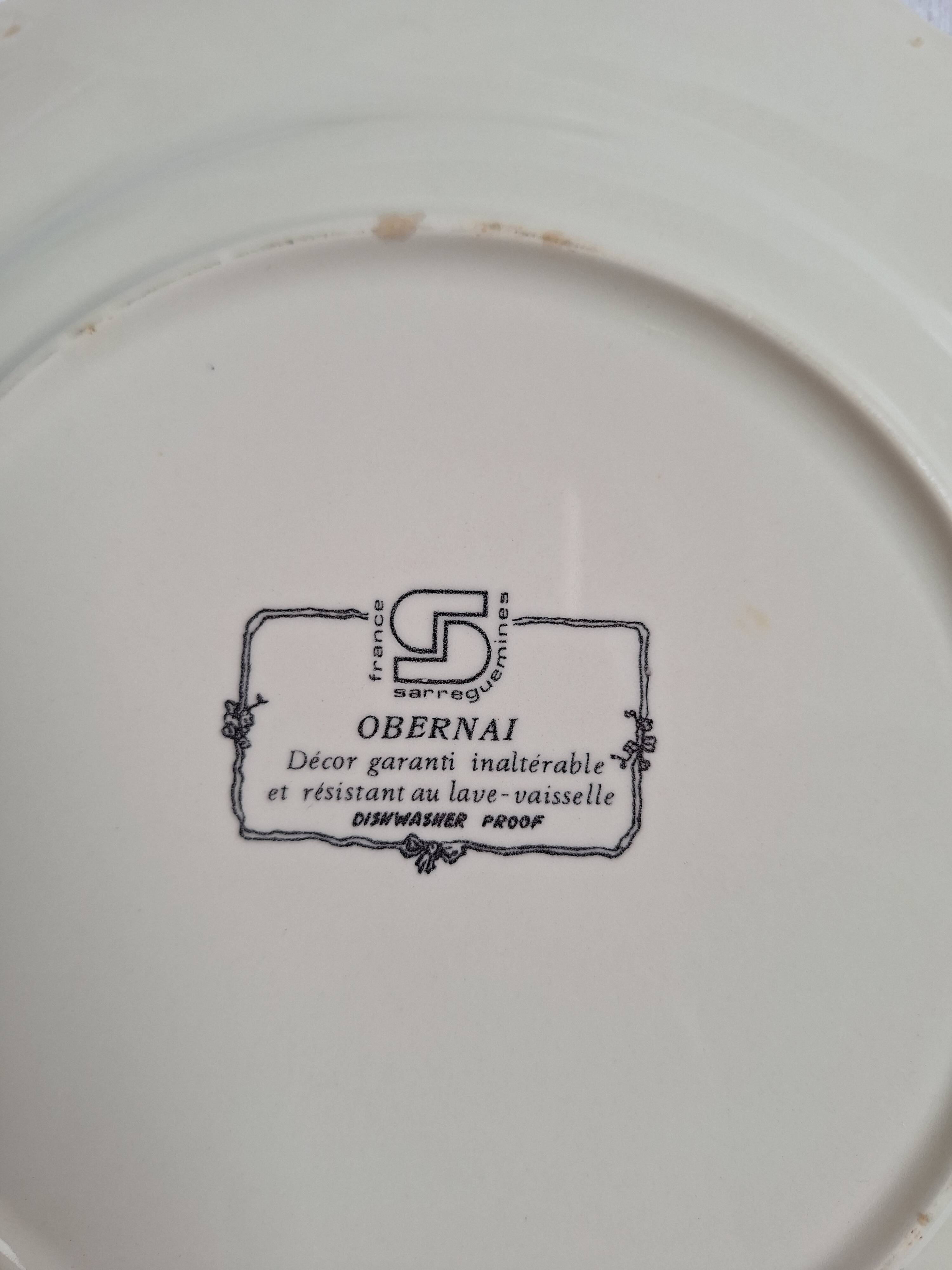 6 blue and pink dinner plates