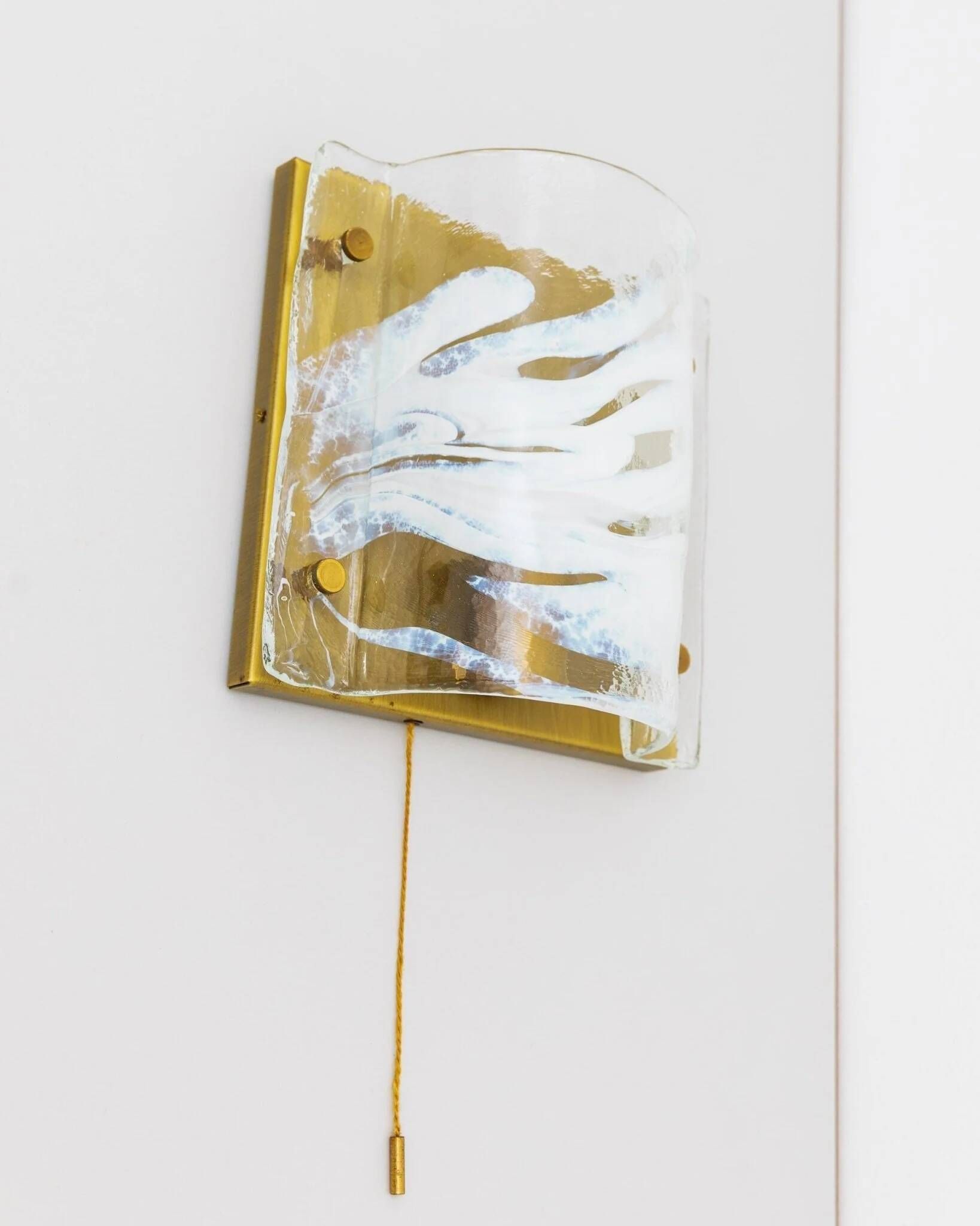 Murano glass wall lamp in white and pale-blue on brass backplate - J.T. Kalmar, 1960s