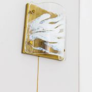 Murano glass wall lamp in white and pale-blue on brass backplate - J.T. Kalmar, 1960s