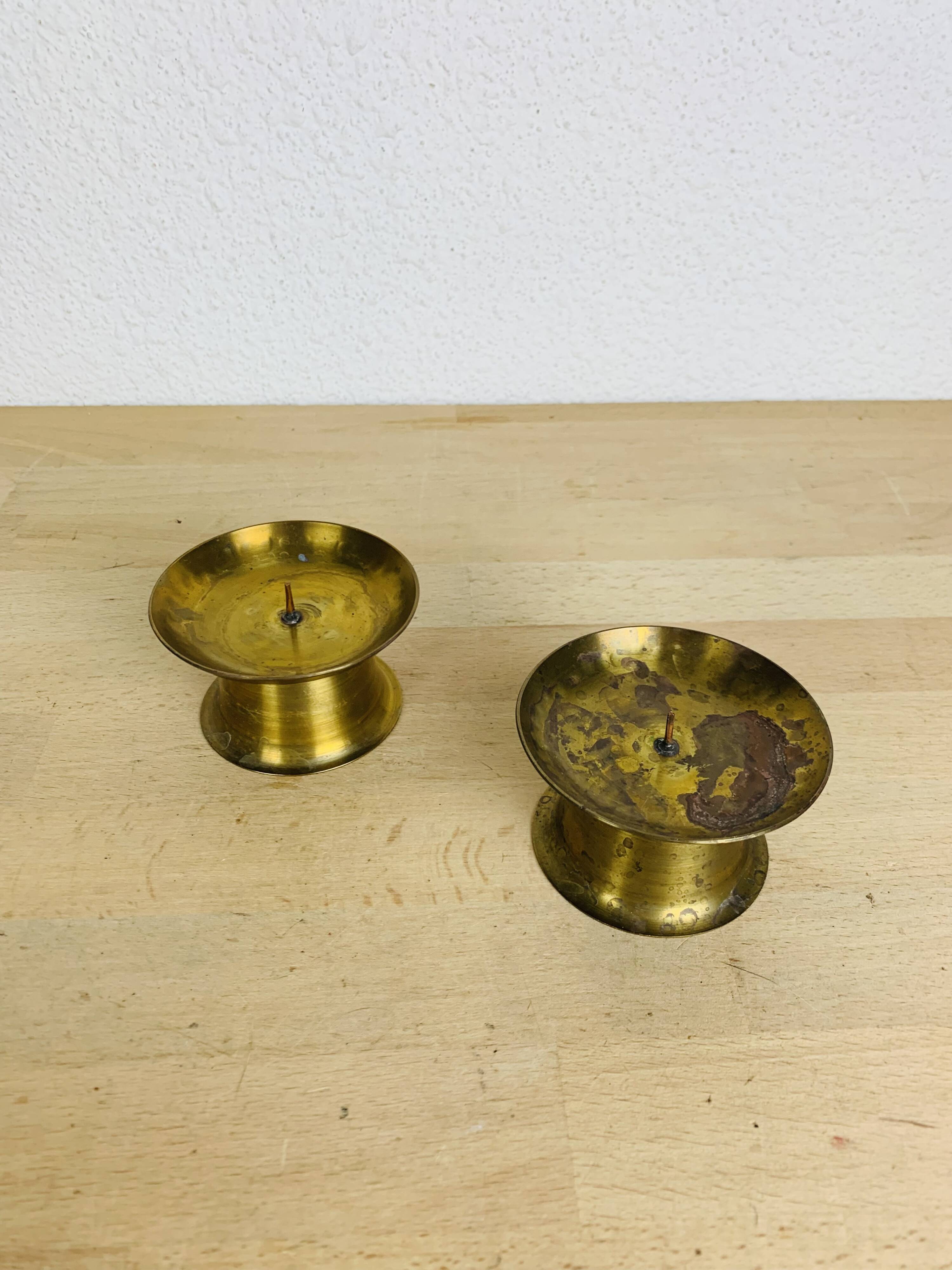 Pair of vintage gold-plated brass candlesticks