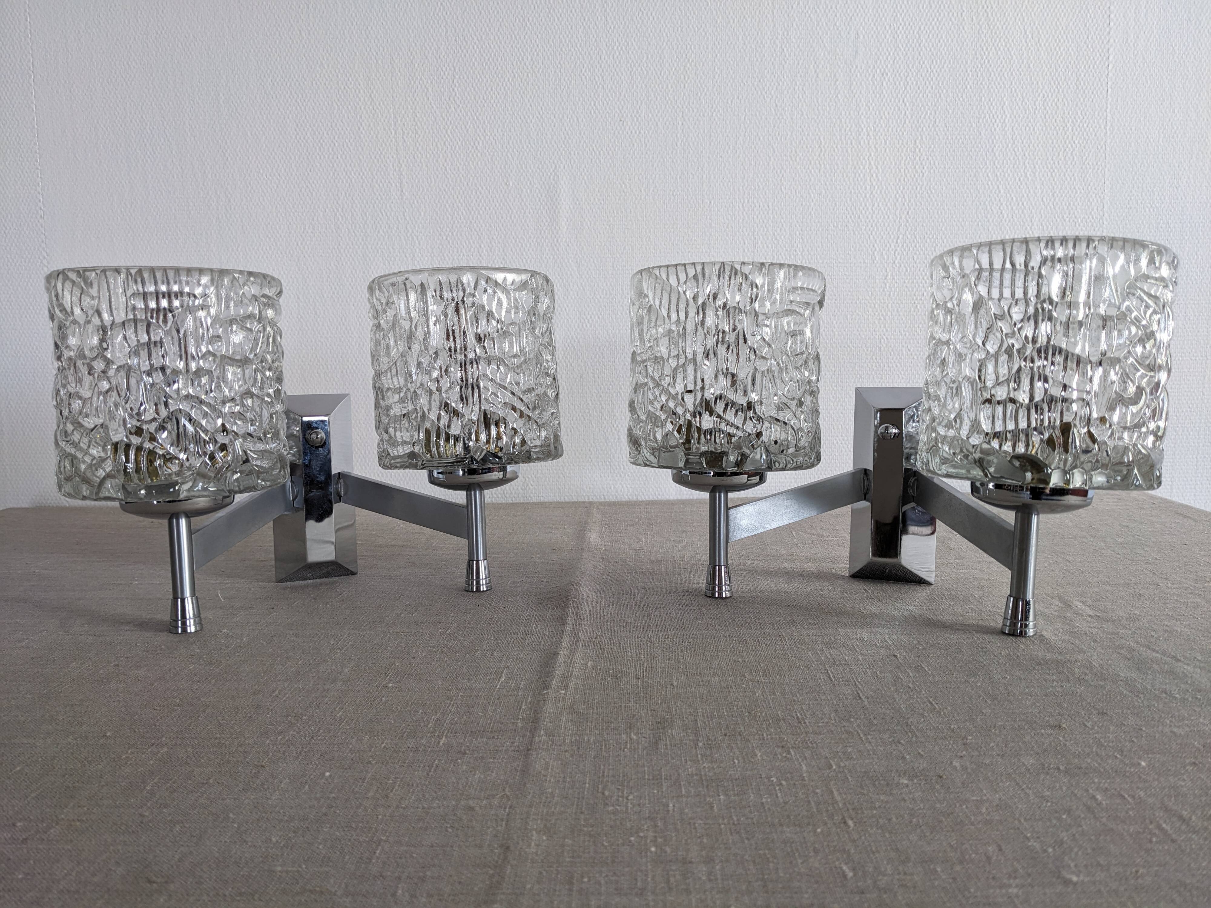 Pair of Murano glass wall lights by Kaiser Leuchten, Germany circa 1970.