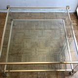 Square plexiglass coffee table, brass and glass Pierre Vandel