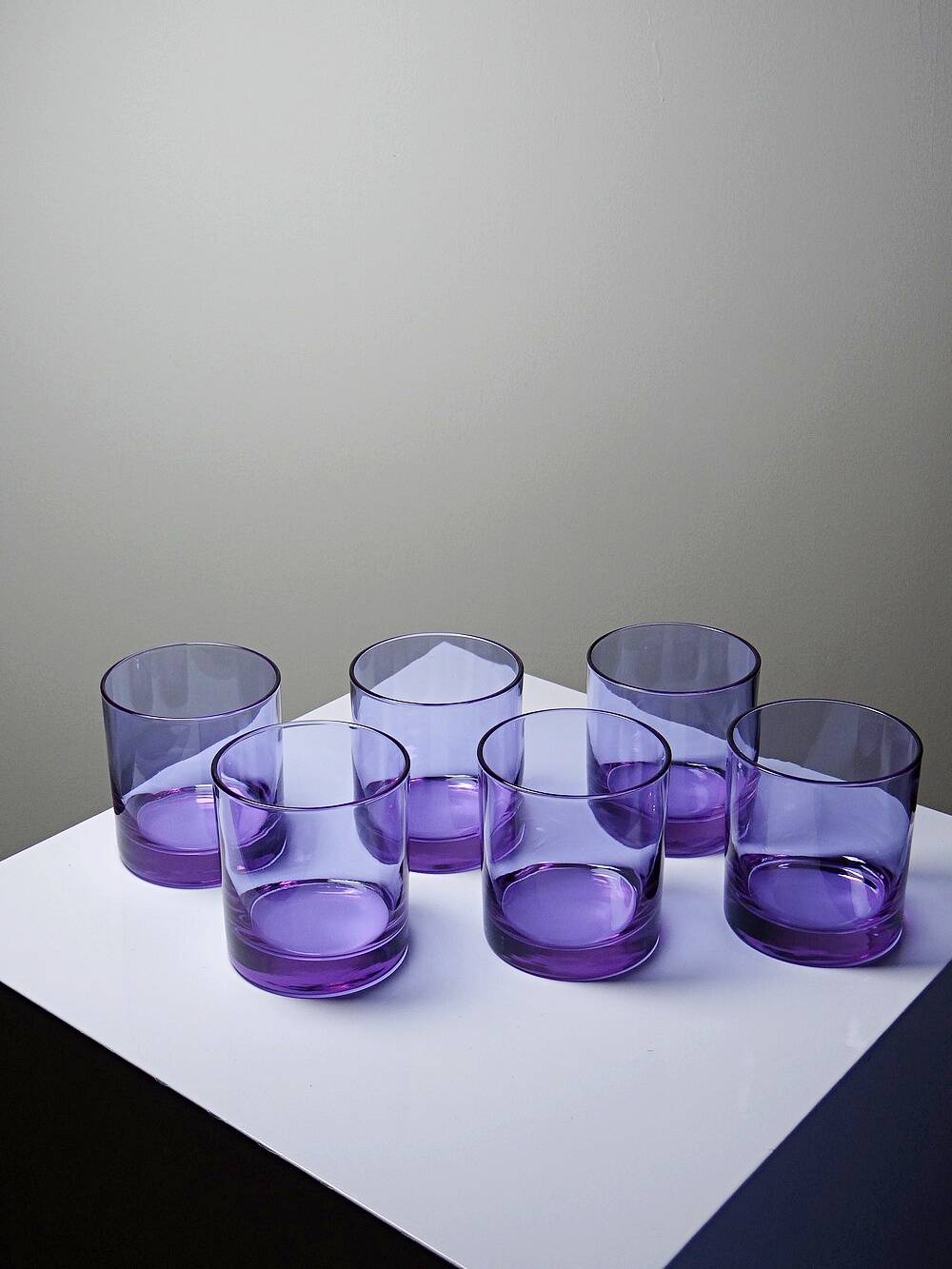 6 amethyst crystal whisky/cocktail glasses, Mid Century design from the 1960s-70s.