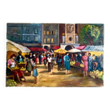 1960s French Oil Village Scene – Large Provençal Marketplein – Original Vin