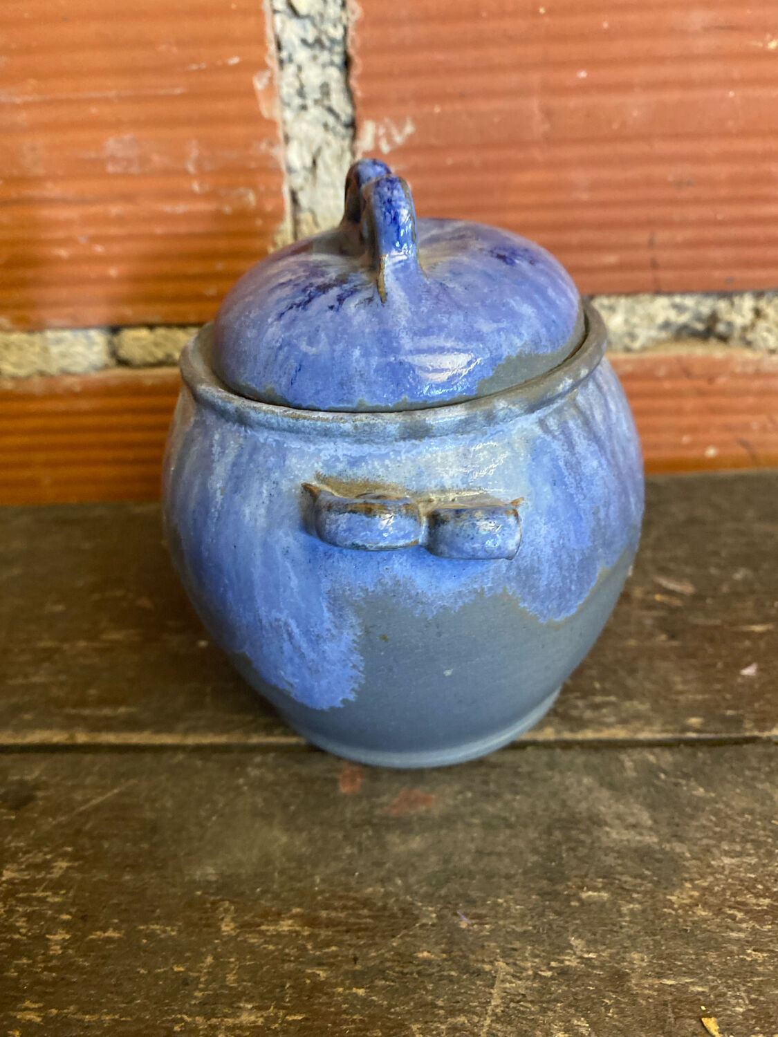 Apothecary pot + old lid peggy la bathie glazed polychrome stoneware