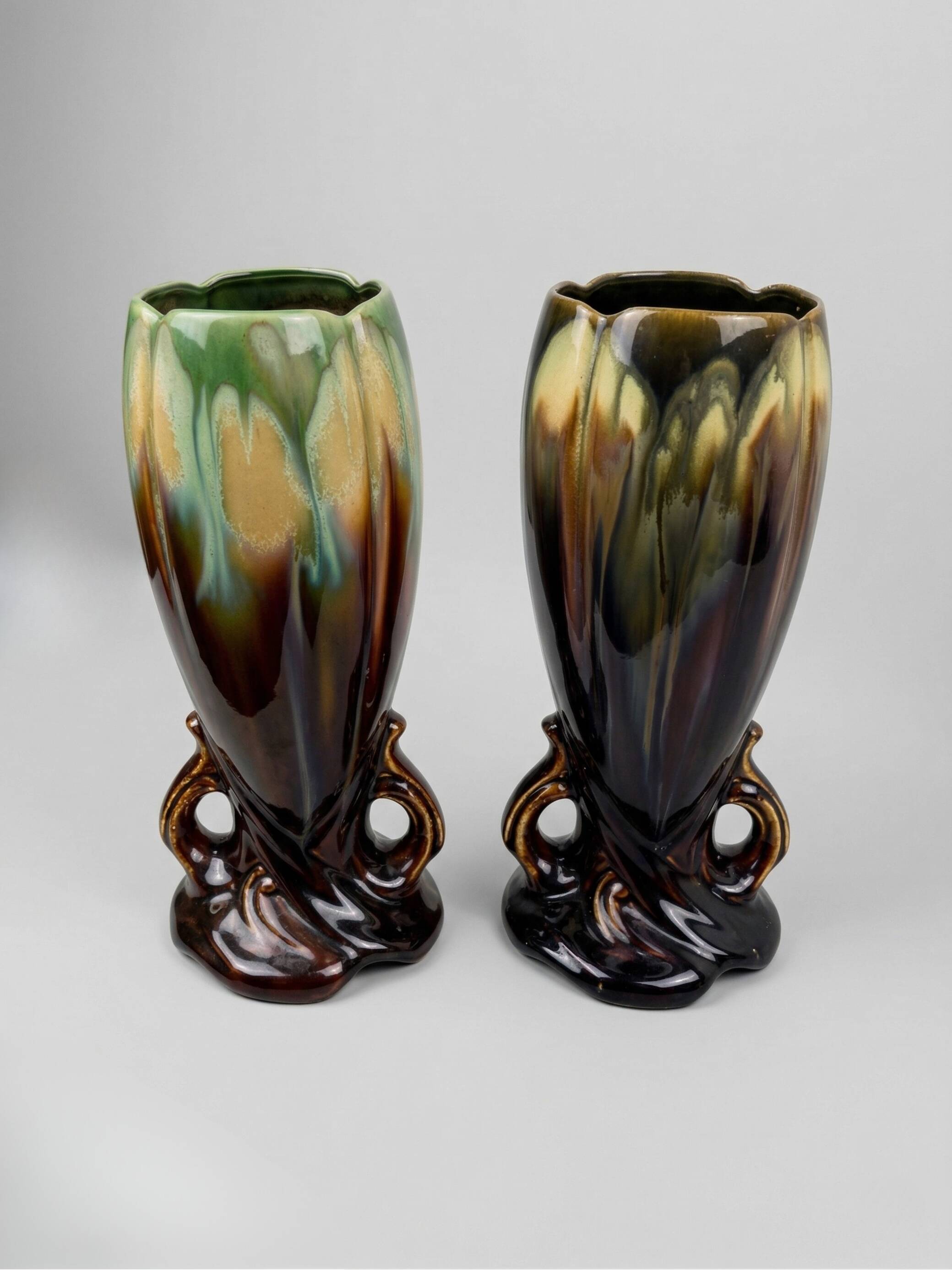 Pair of Art Deco / Mid-Century vases – Belgian earthenware (attributed to Thulin)