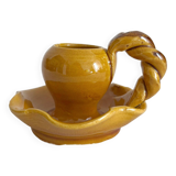 Mustard ceramic candle holder with vintage twisted handle