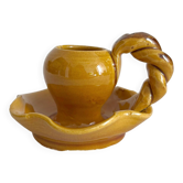 Mustard ceramic candle holder with vintage twisted handle