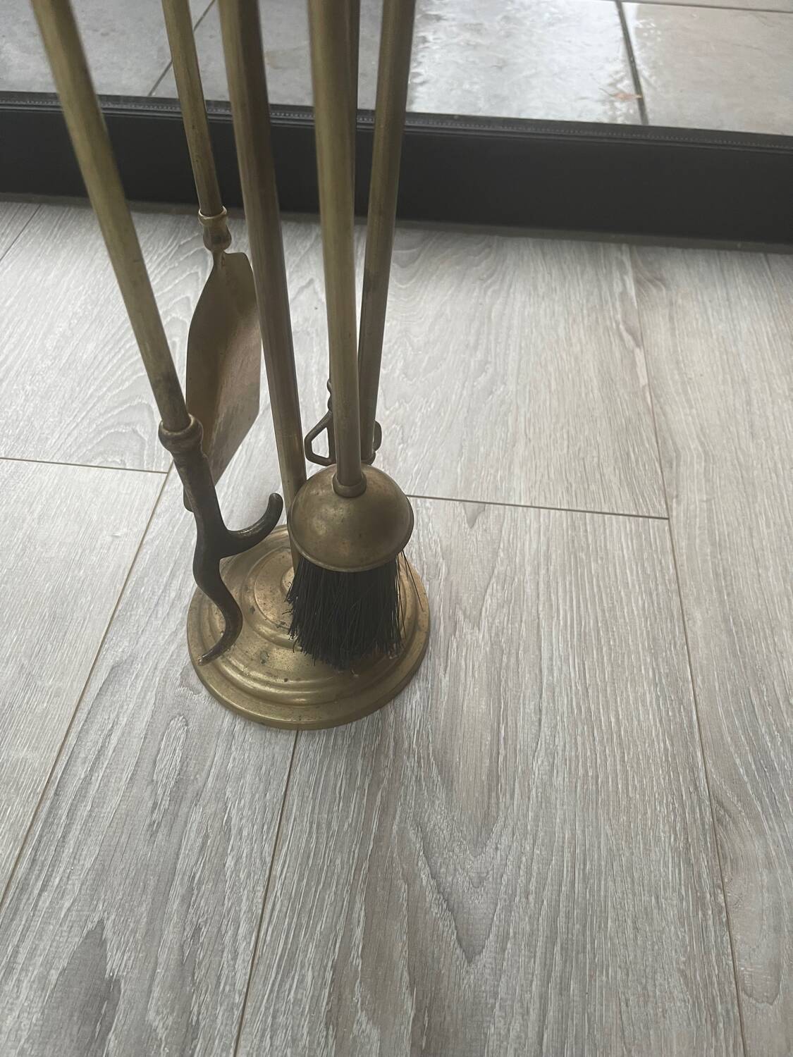 Brass fireplace tool set