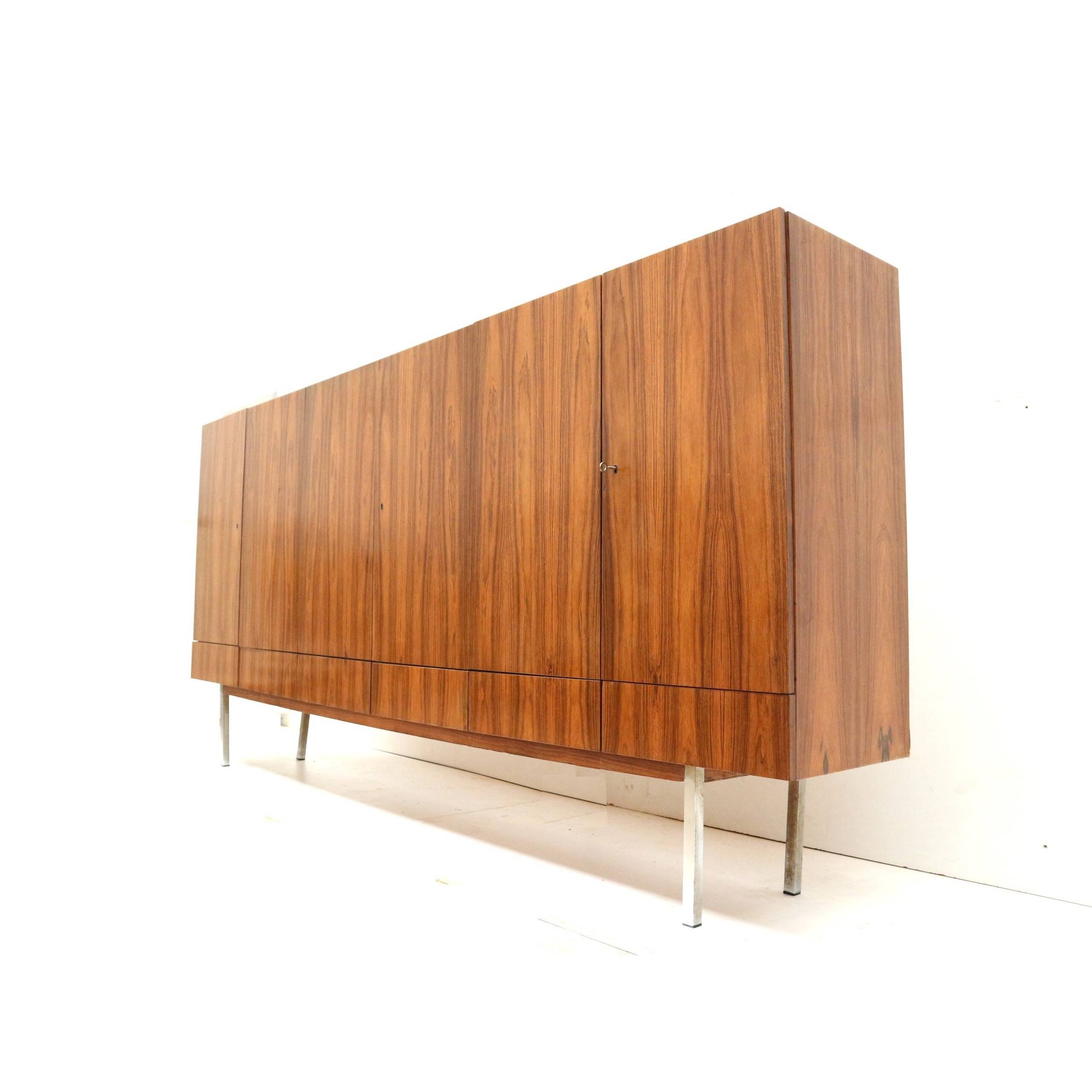Large vintage rosewood sideboard with 6 doors from the 1960s
