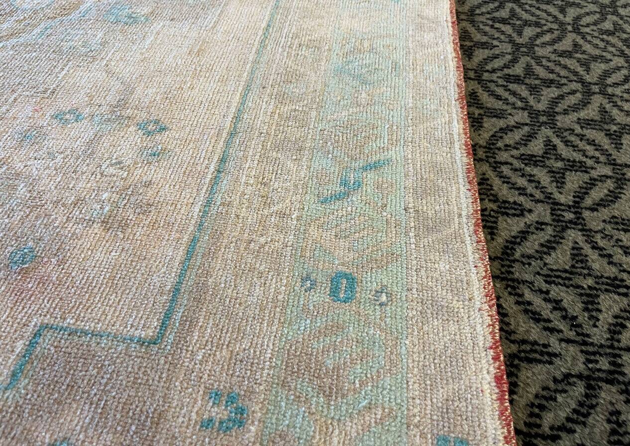 Handmade Pastel Beige Turquoise Area Rug
