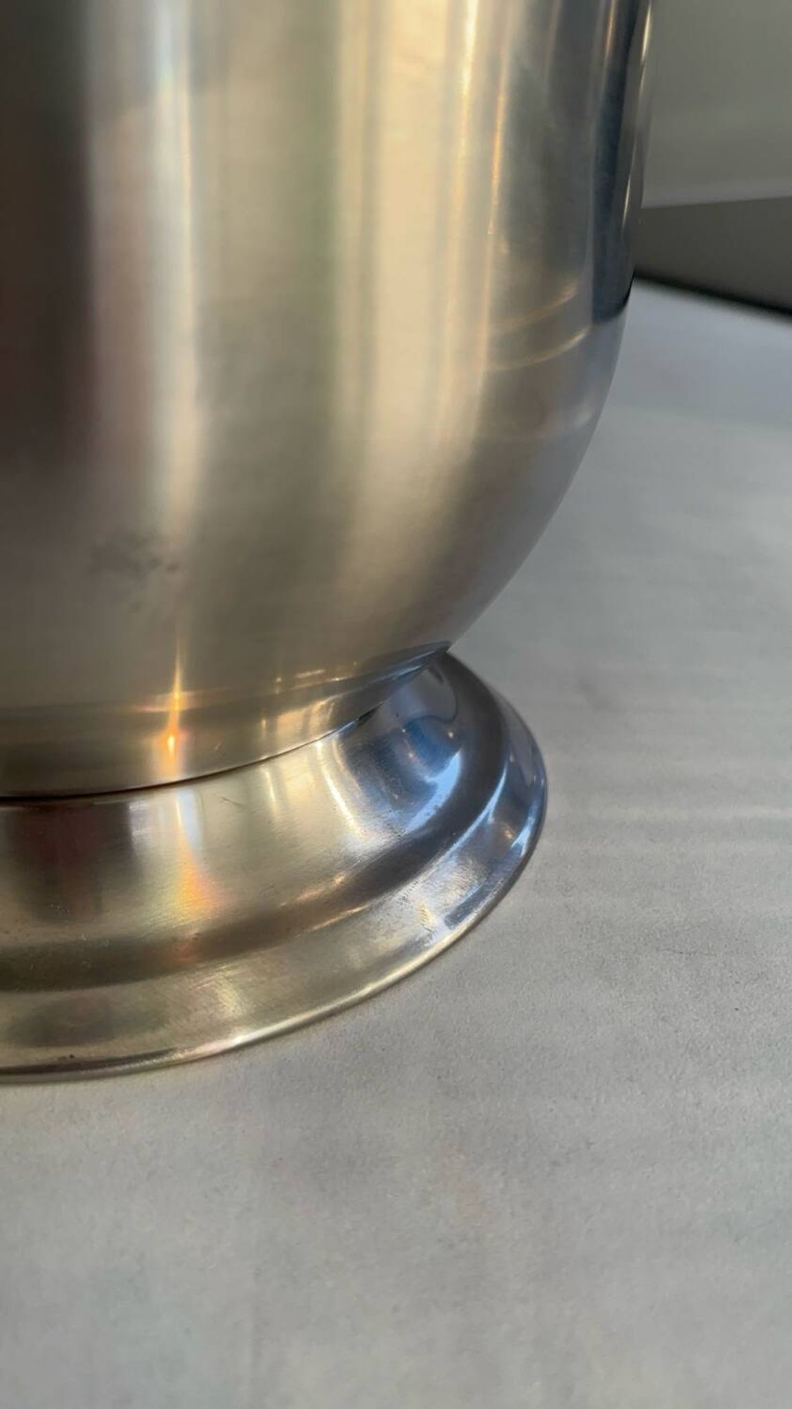 Stainless steel champagne bucket signed Guy Degrenne, antique metal decoration -
