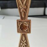 Hebrew/Jewish Flambeau candle holder, engraved Israel. In brass with an old gold patina. Floral patterns/25 cm