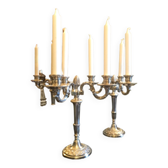 Pair of Louis XVI style silver metal candlesticks.chrysalia for Christofle