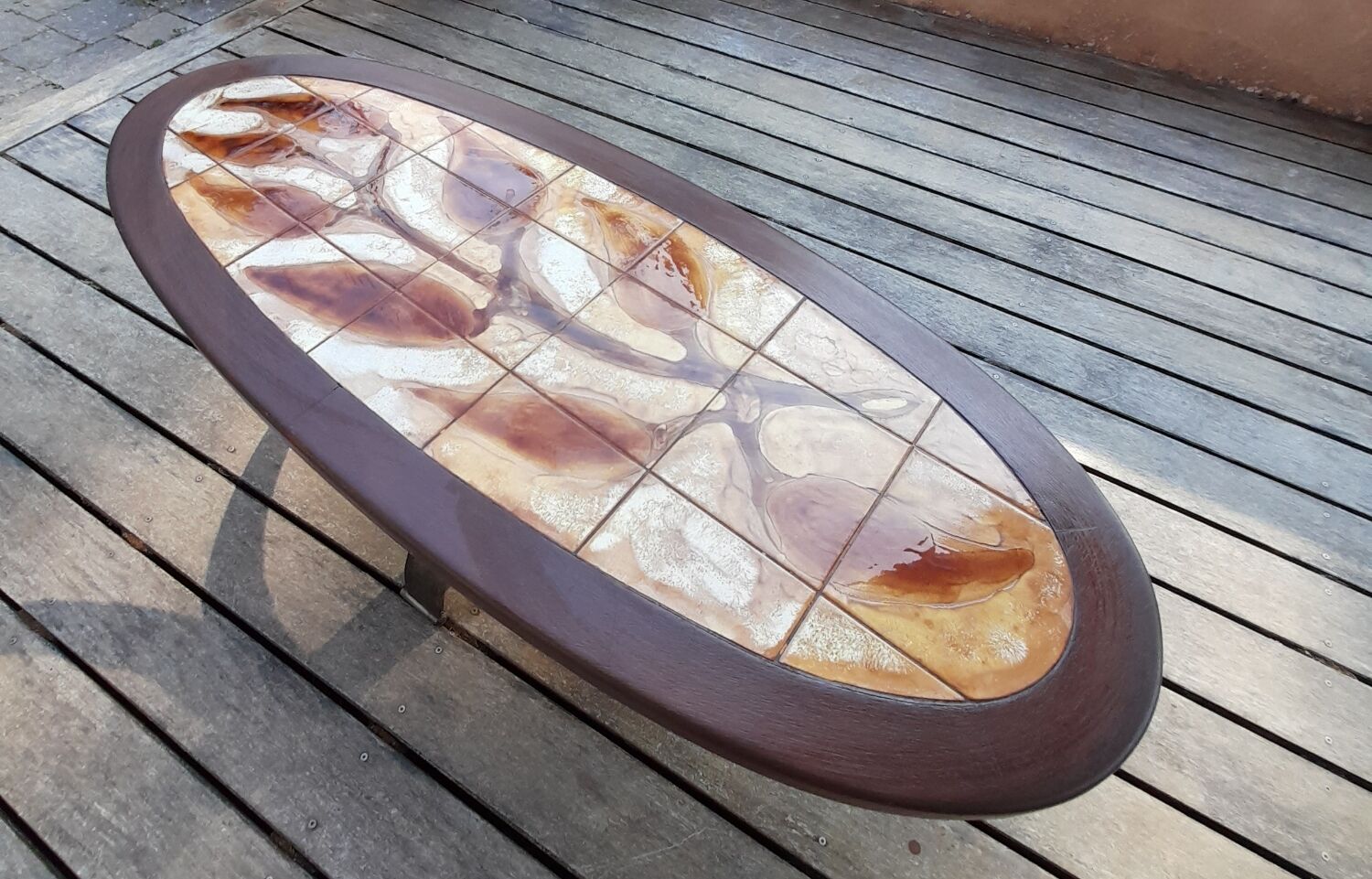 Wood ceramic and metal coffee table by Dan Vallauris 1960