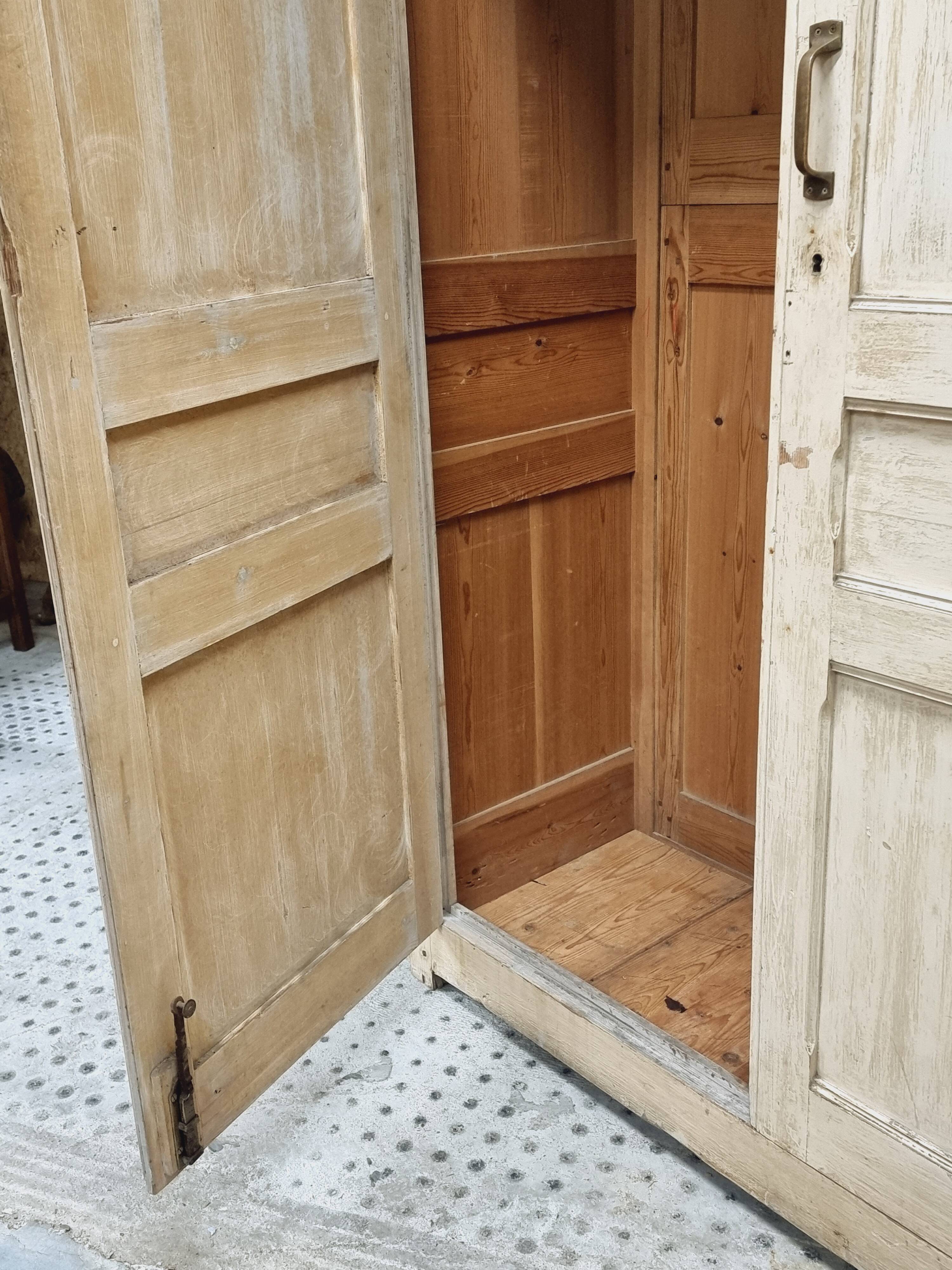 Antique wardrobe, kitchen cabinet, pinewood, creamy white