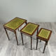 Set of 3 nesting tables in wood and green leather, 20th Century