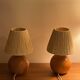 Paire de lampes boule bois massif et fil corde raphia vintage