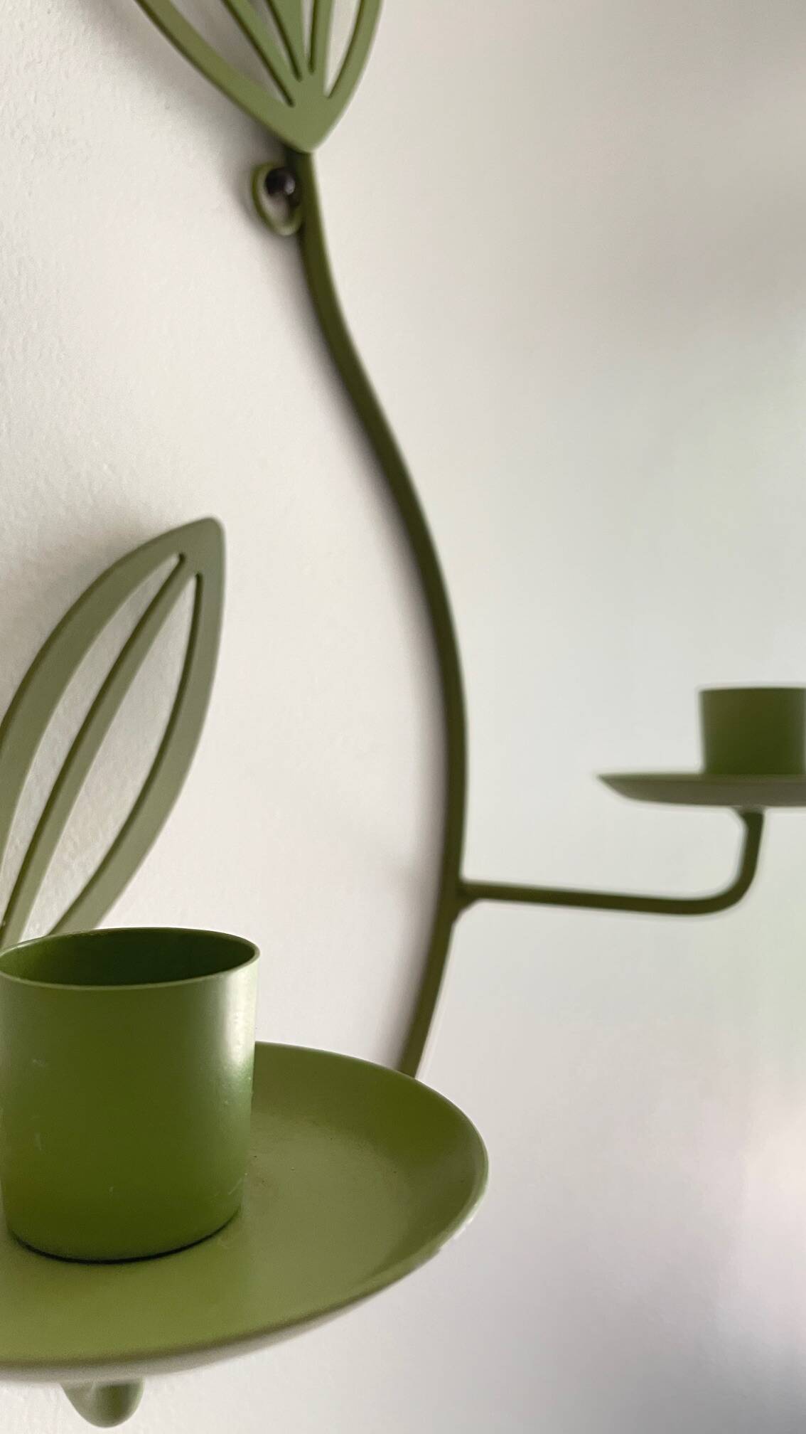 Wall Candle Holder, Green Metal Leaves