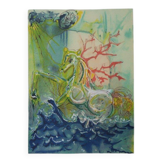 Salvador dali : les chevaux - neptune, lithographie signée