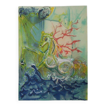 Salvador dali : les chevaux - neptune, lithographie signée