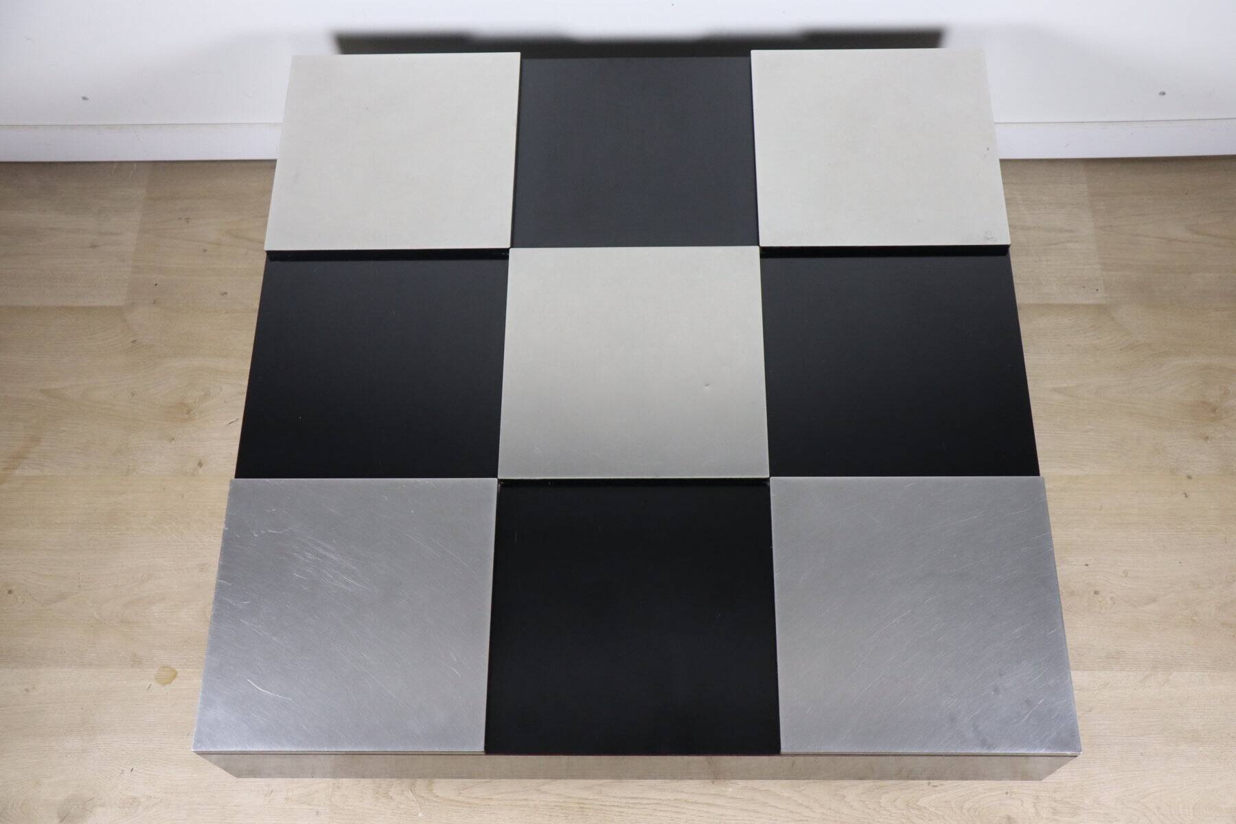 Vintage coffee table in lacquered wood and aluminium - 1970s