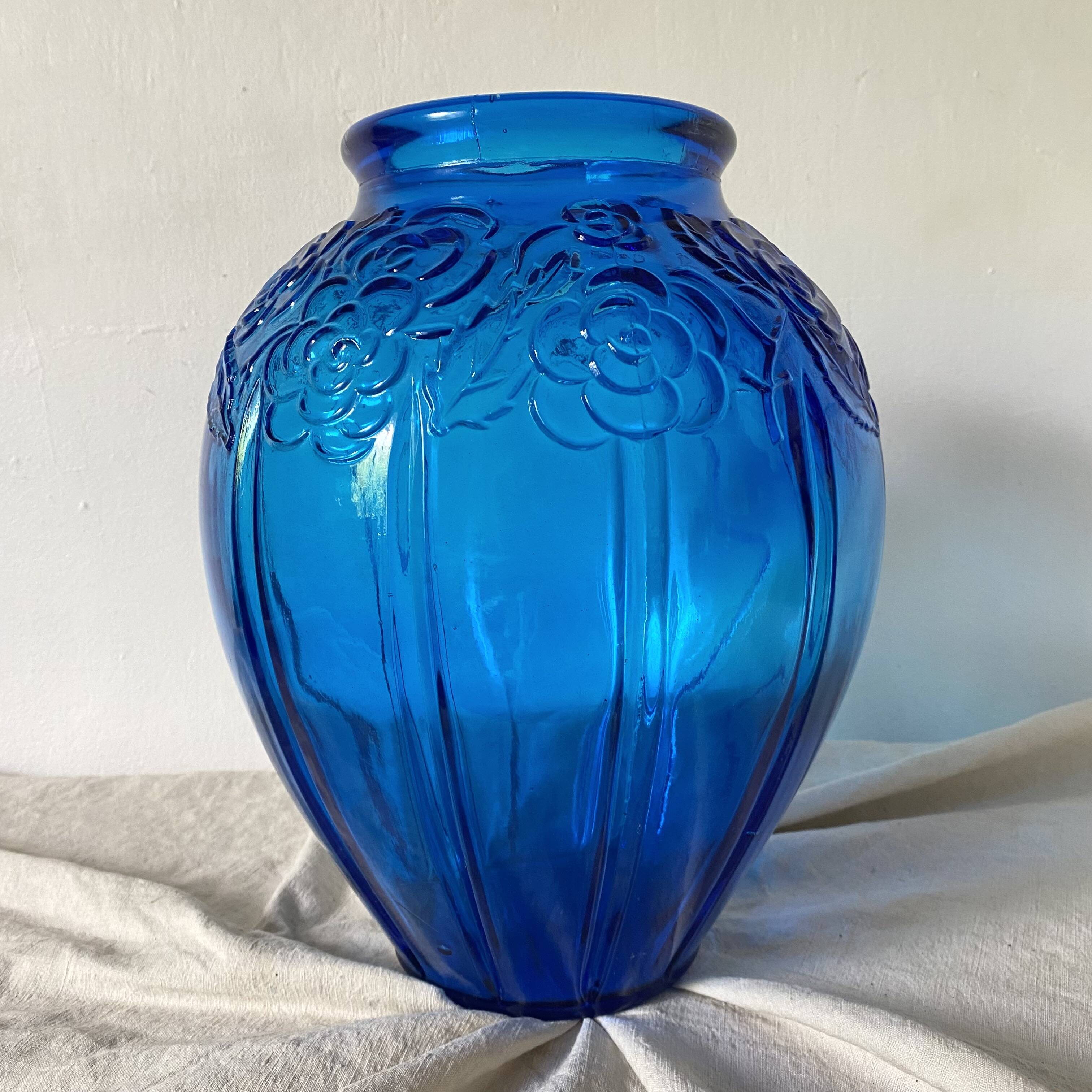 Grand vase art déco bleu cobalt