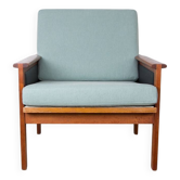 Paire de Fauteuils Danois en Teck, tissu et cuir, modèle N°4 Capella Illum Wikkelsø/Niels Eilersen.