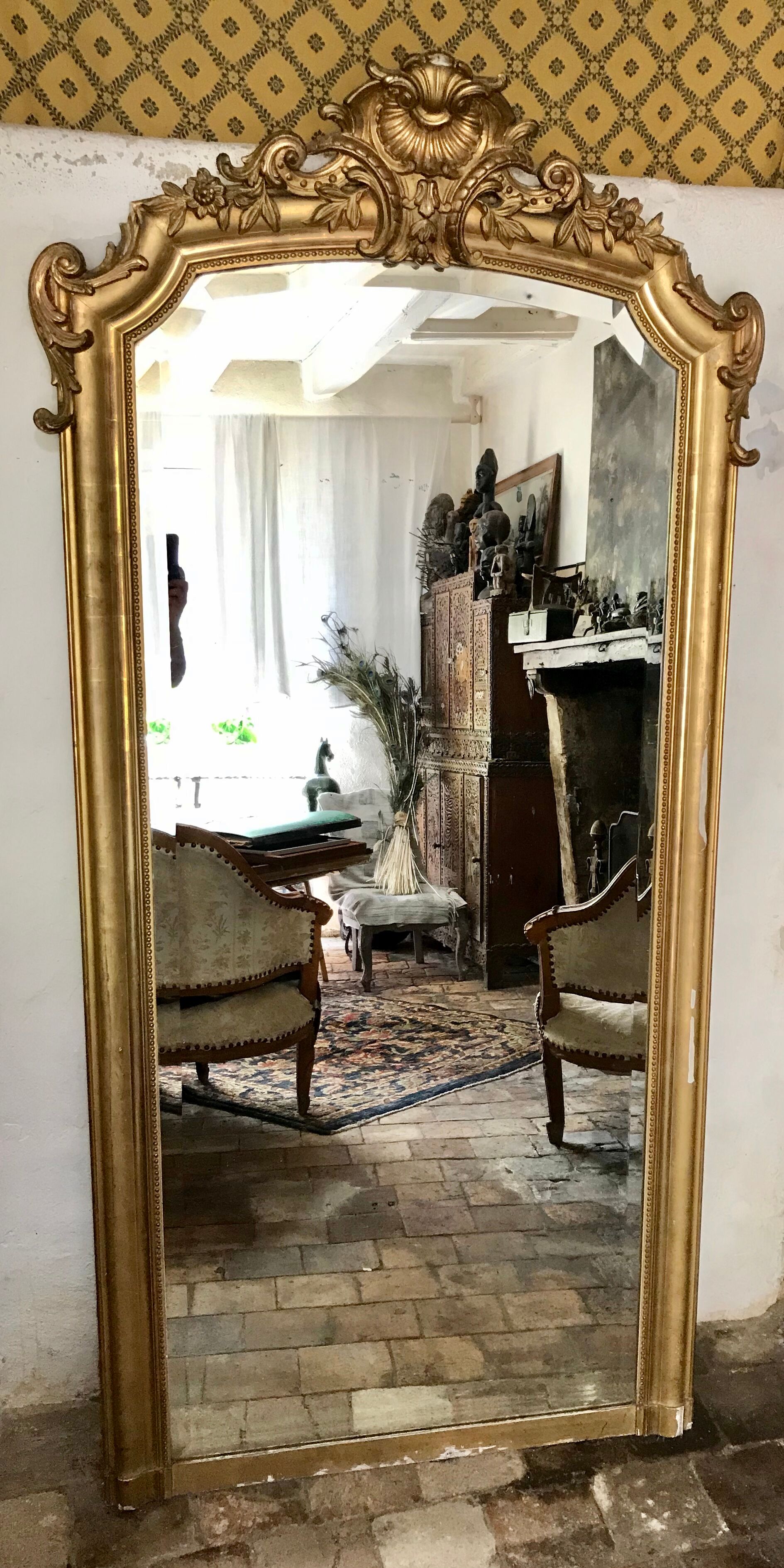 Large golden antique mirror 95x190cm