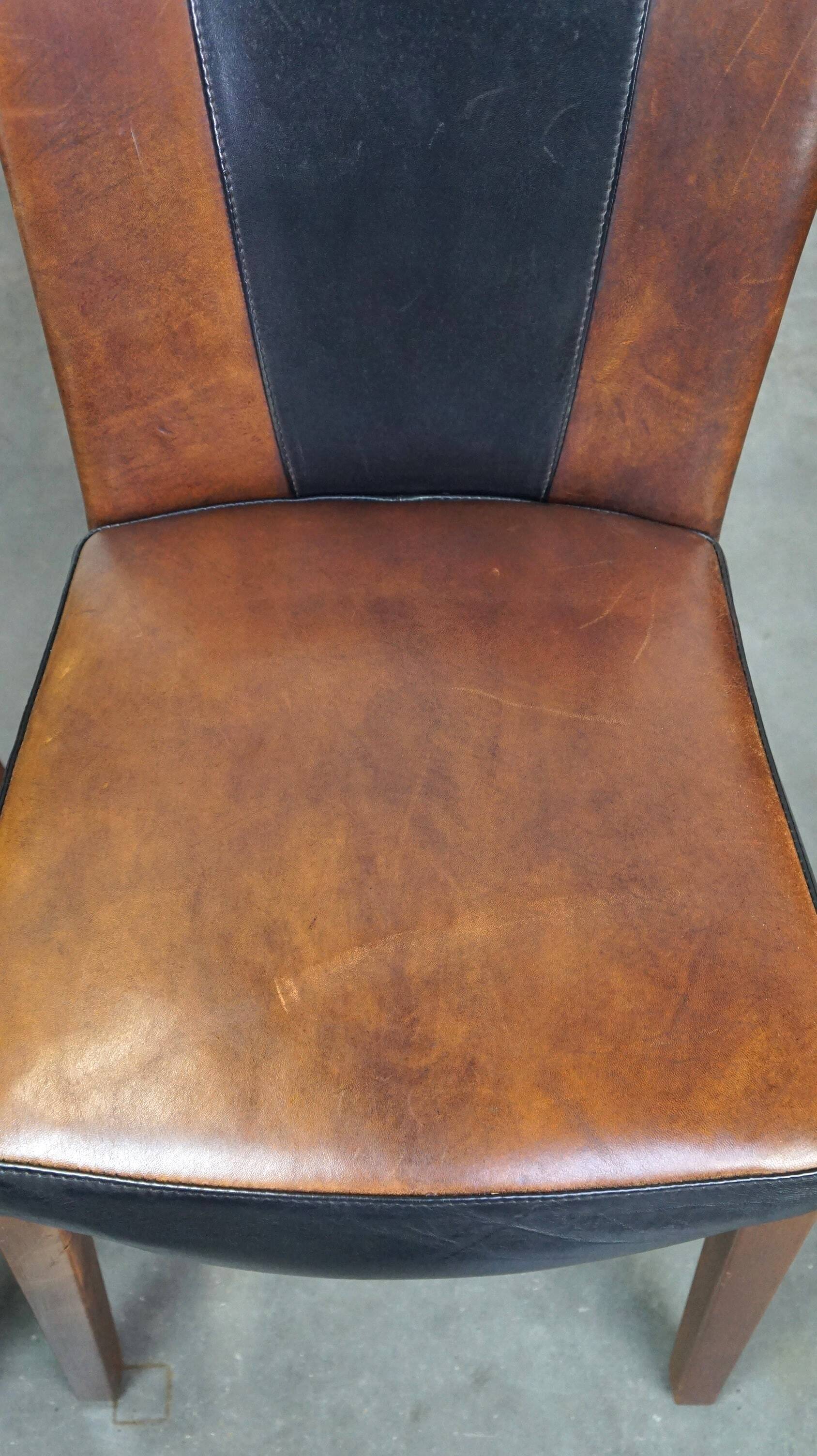 Set of 4 sheepskin design dining room chairs brown with black leather