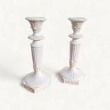 Pair of antique Italian ceramic candlesticks.