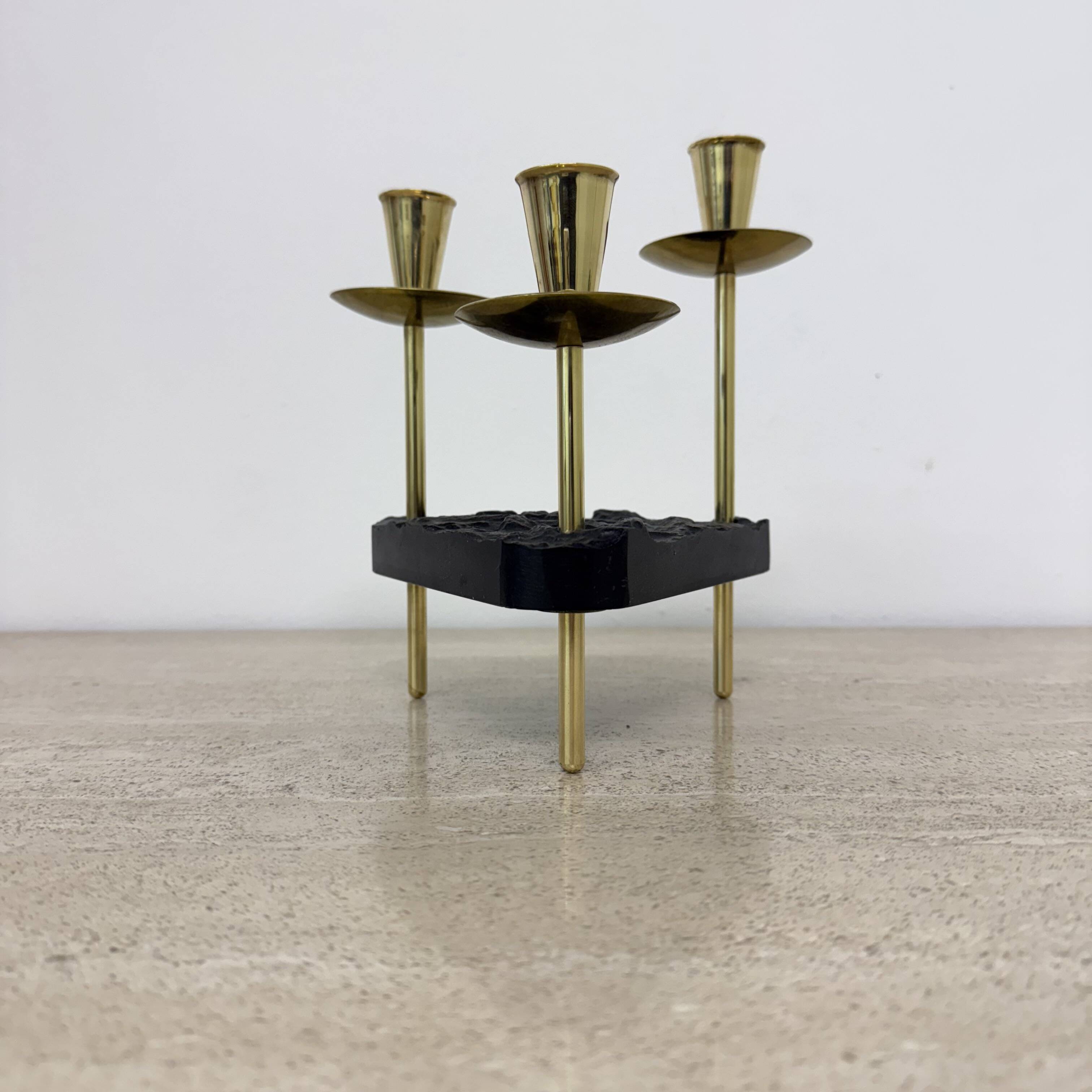 Mid century candle holder brass and lucite , 1970s
