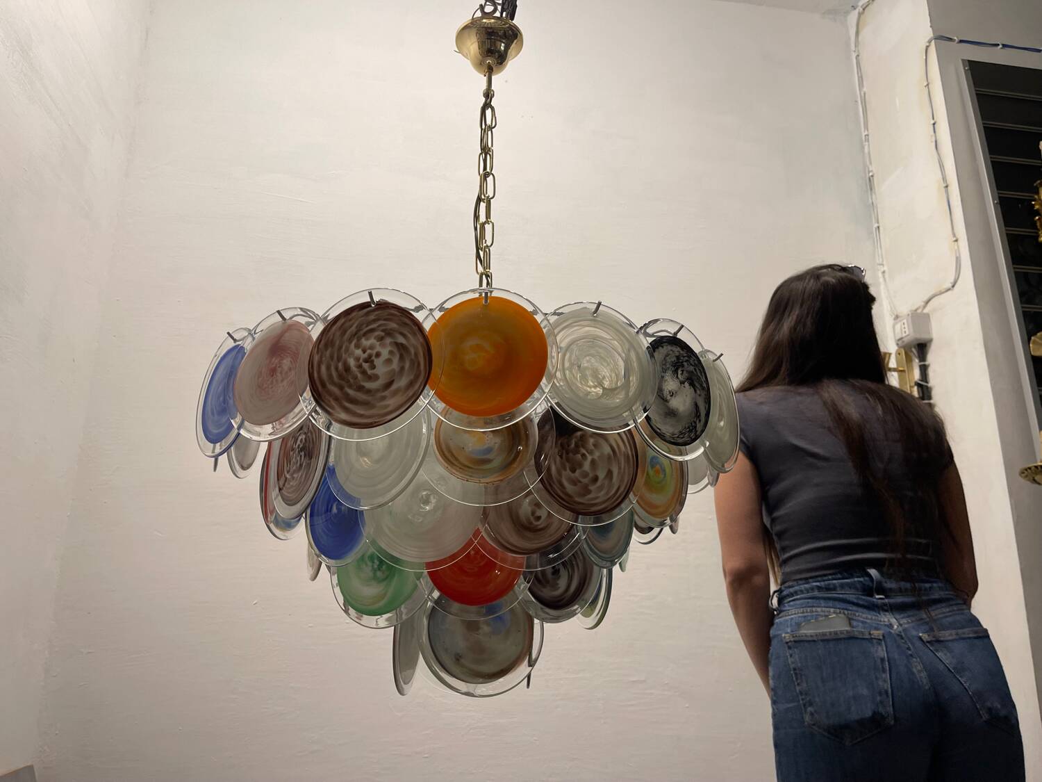 Large Space Age  Murano Glass Disc Chandelier 1970’s