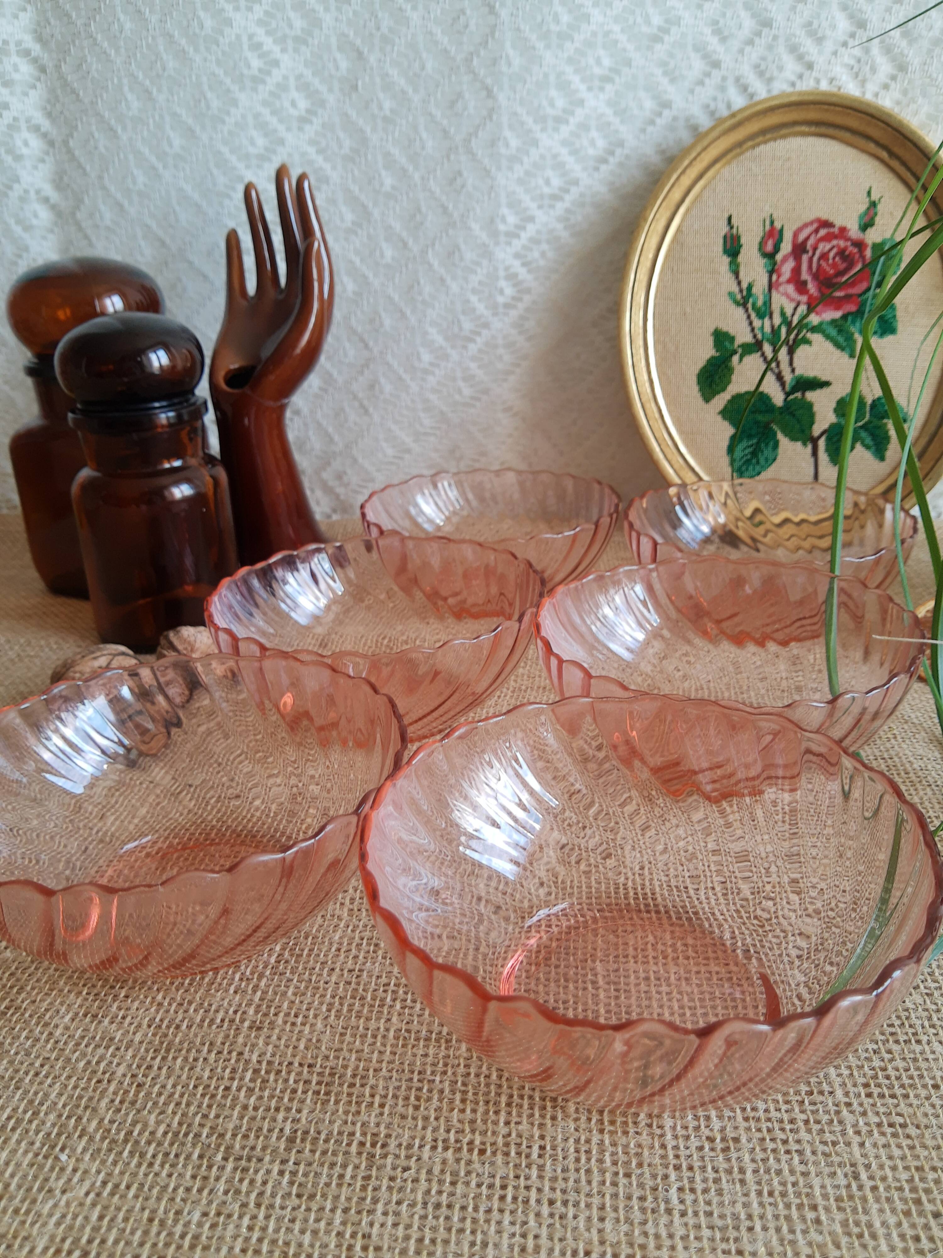 Lot de 6 coupelles  en verre rose vintage