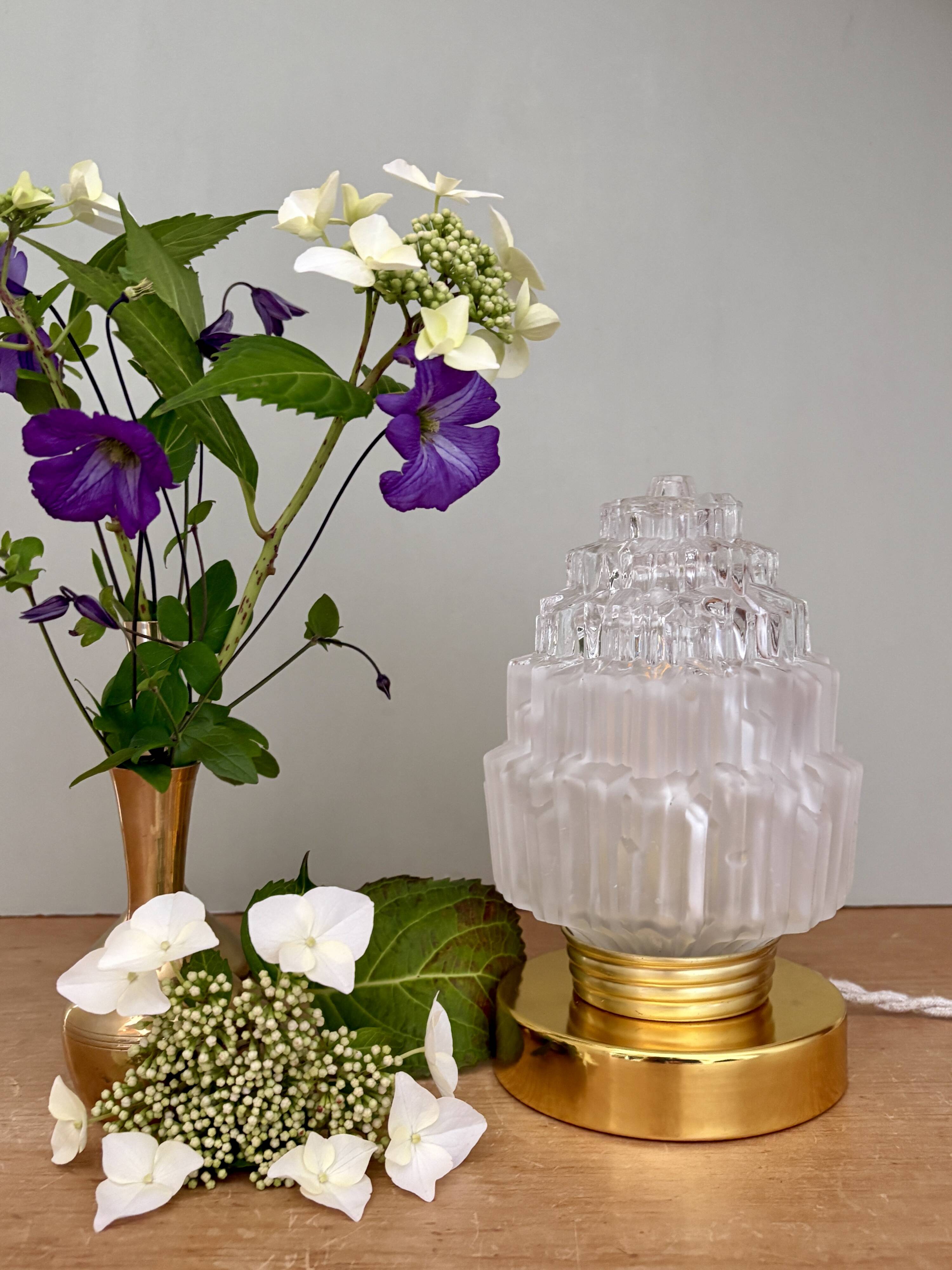 Vintage globe table lamp in half frosted, half transparent glass