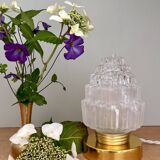 Vintage globe table lamp in half frosted, half transparent glass