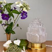 Vintage globe table lamp in half frosted, half transparent glass