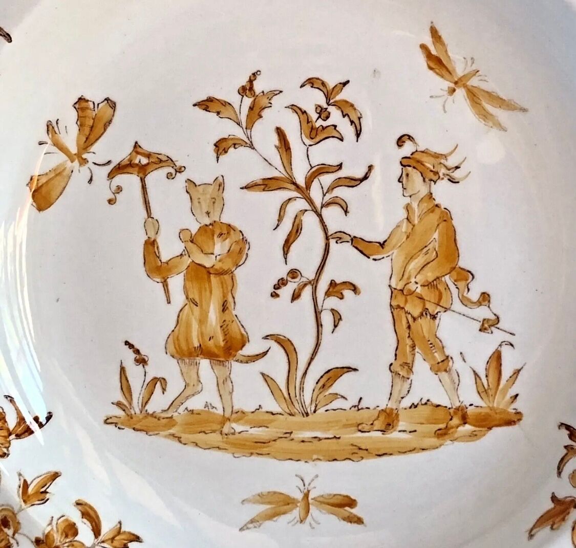 6 Longchamp soup plates Moustier Olérys decor