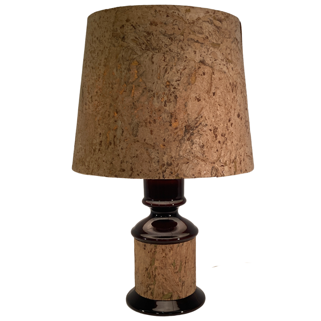 Cork and glass midcentury German desk or table lamp
