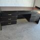 Bureau Art Déco hongrois en bois peint noir avec plateau marron et poignées métal